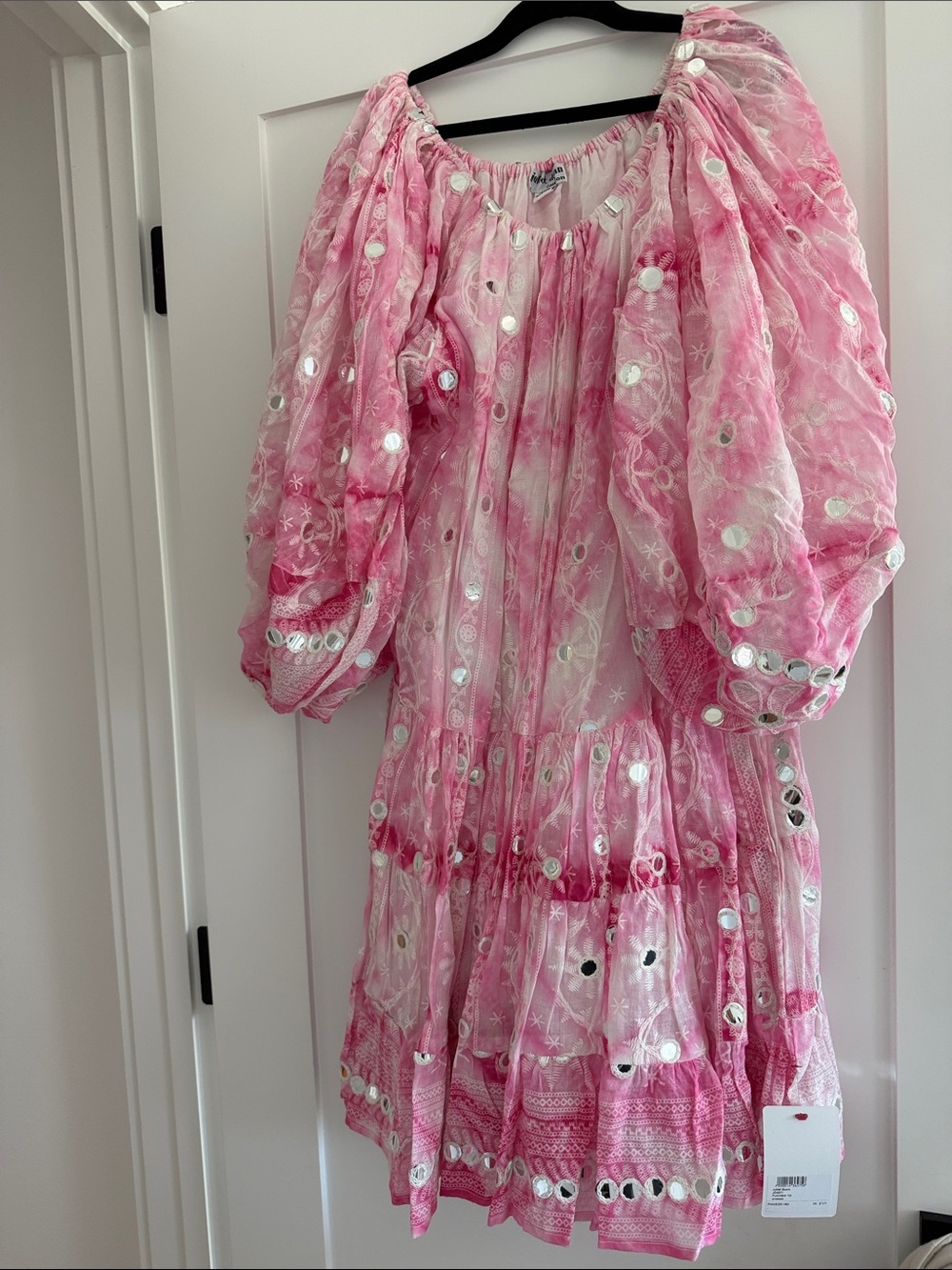 Juliet Dunn Pink White Embellished Midi Dress